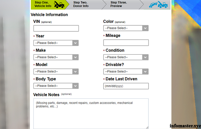 enter details for car donation